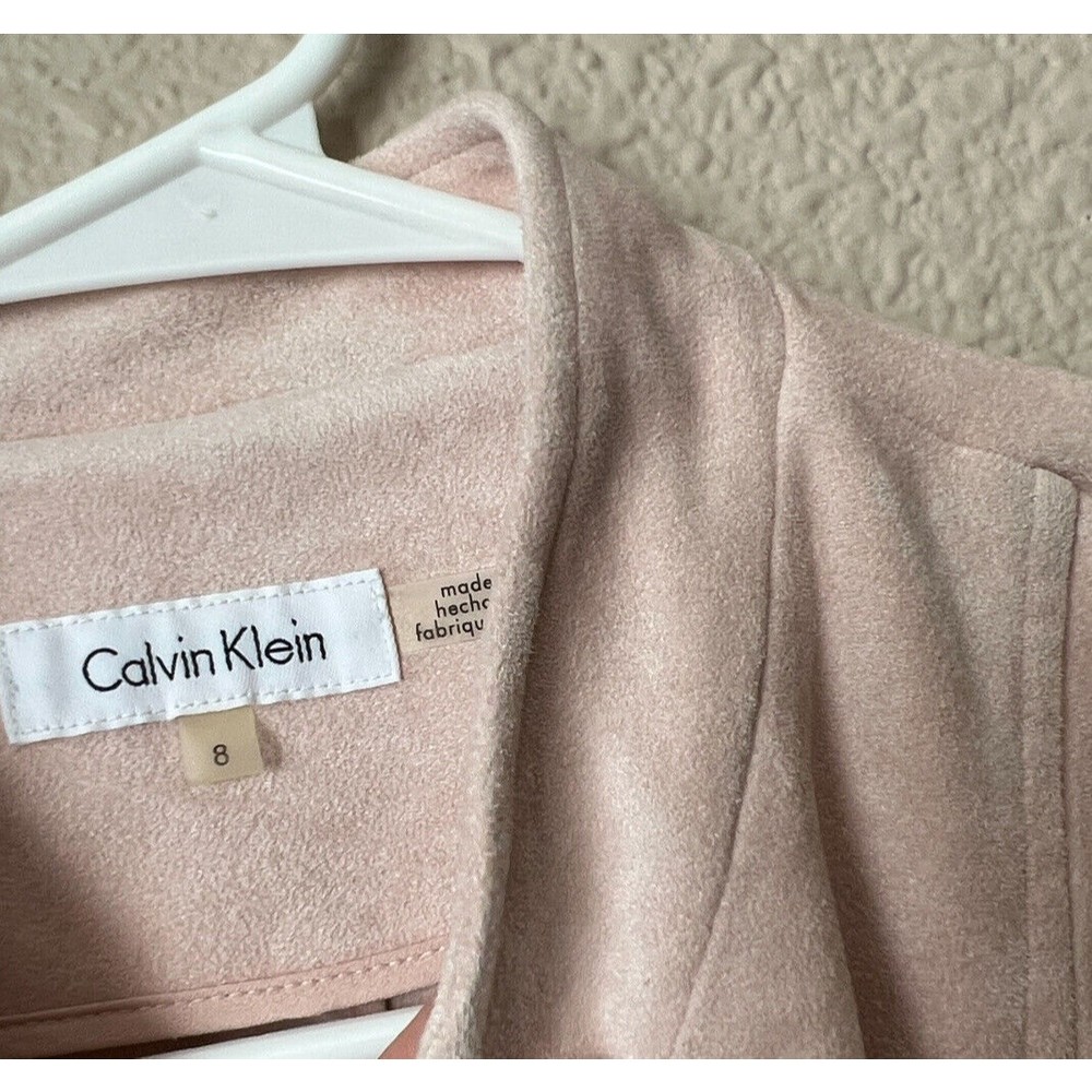 Calvin Klein Womens Faux Suede Pink Zipped Pockets Open Front Long Vest Size 8 - Picture 8 of 16